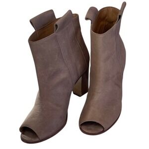 Kenneth Cole Vero Cuoio Peep Toe Bootie Taupe Leather Block Heel Ankle Boot 36